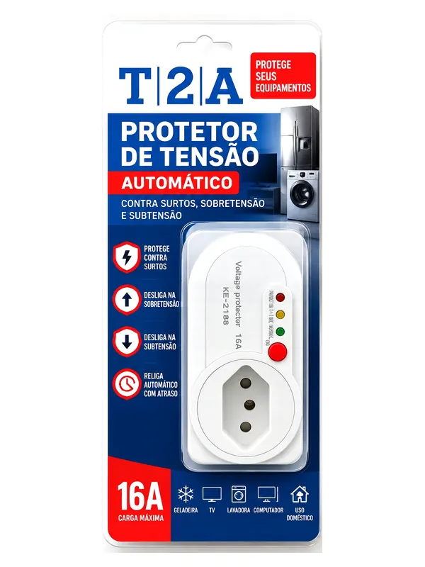 Frente da embalagem do protetor de tensão T2A